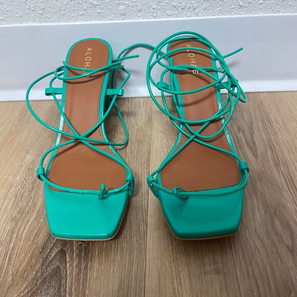 Alohas Bellini Leather Sandal Green Lace up low heel size 39/ US 8-8.5 - Picture 6 of 10